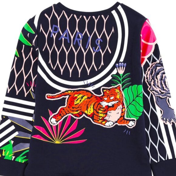 Kenzo Paris Girls Dark Navy Colorful Jungle Tiger Dress Sz 14 - Picture 6 of 14